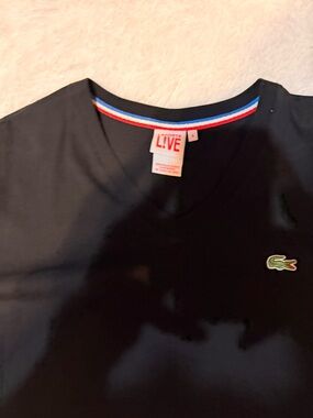 Lacoste Black Short Sleeve Tee with Tricolor Neck Trim